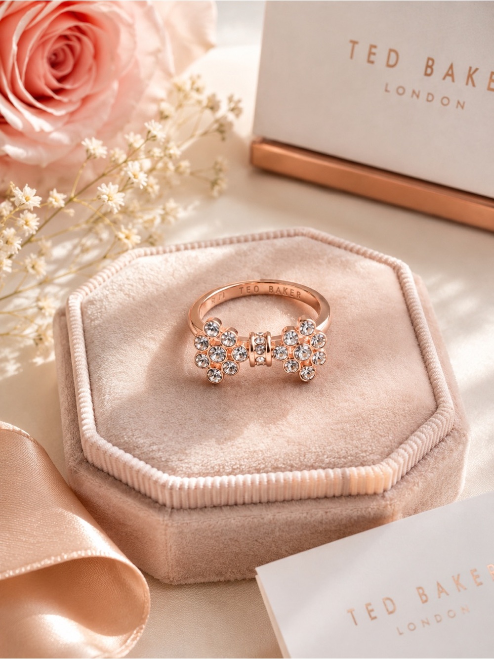 Ted Baker BREMMA Rose Gold Crystal Bow Ring — NWT